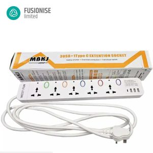 Universal Extension Lead with 5 Outlets, Individual Switches, 3 USB & Type-C Ports